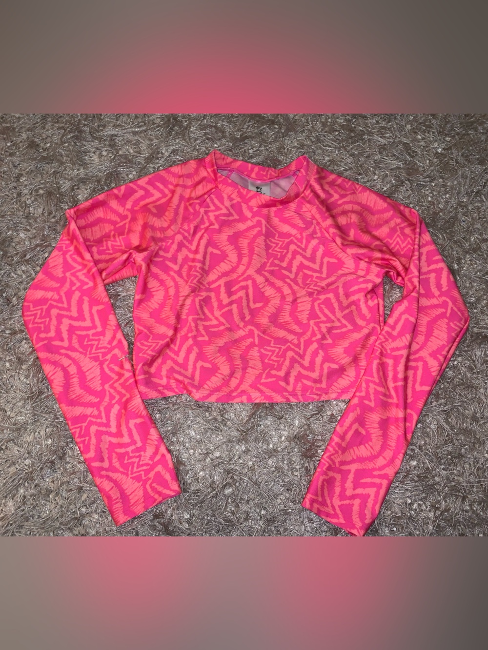 Art Class Hot Pink & Light Pink Abstract Crop Top Swim Top size L (10/12) NWOT